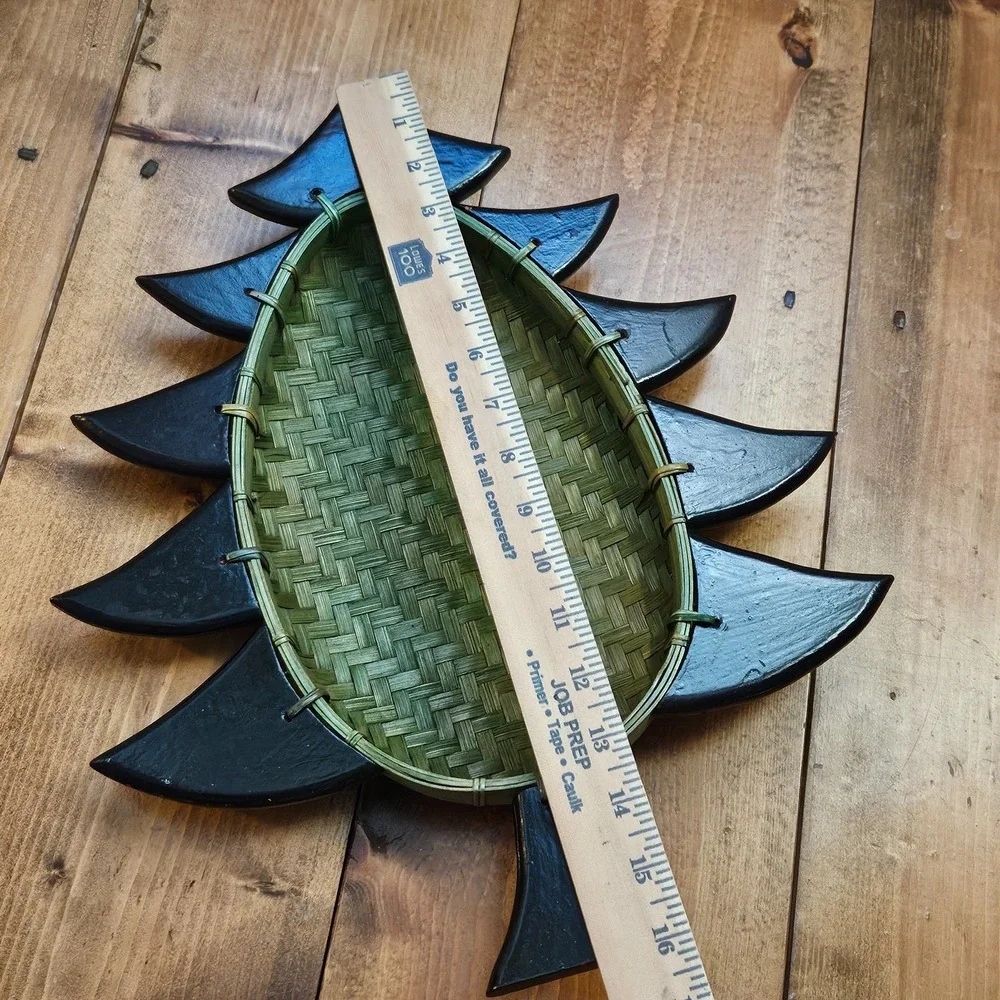 Vintage‎ Pier 1 Christmas Tree Woven Bamboo Tray Basket Wood Holiday Decor 16